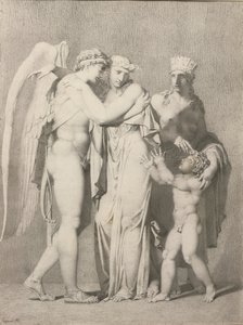 キューピッドとプシュケ（鉛筆、グレーインク、紙） 作： Alexandre Evariste Fragonard