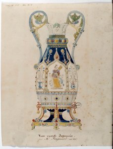 日本のカラフェ 花瓶 水彩画 アレクサンドル・エヴァリスト・フラゴナール（1780-1850）作 1832年 セーブル磁器メーカー 作： Alexandre Evariste Fragonard