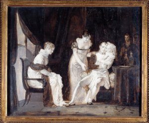 ナポレオンとローマ王ナポレオン1世ボナパルト（1769-1821）、妻のマリー=ルイーズ・オブ・オーストリア（1791-1847）、そして息子のナポレオン2世（ローマ王またはエグロン（1811-1832）と呼ばれる）が腕に抱かれています。アレクサンドル・エヴァリスト・フラゴナール（1780-1850）の絵画 作： Alexandre Evariste Fragonard