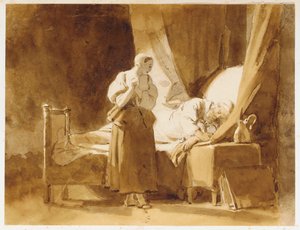 眠っている男性を見つめる女性 作： Alexandre Evariste Fragonard