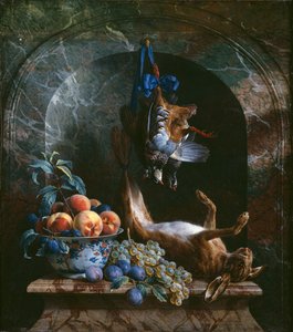 大理石のニッチでの死んだゲームのある静物、1706 作： Alexandre Francois Desportes