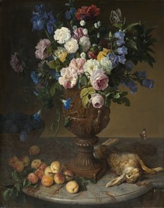 果物と野ウサギと花の壷、1715