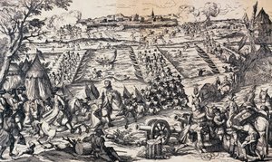ルイ15世軍がライン川を渡り、エトリンゲンの防衛線を攻撃、5月1〜4日 作： Nicolas Toussaint Charlet