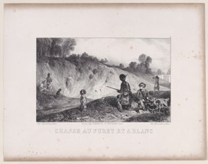 1829年の狩猟シーンのシリーズから、ブランクでフェレットを狩る. 作： Alexandre Gabriel Decamps