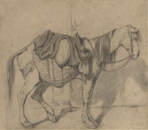 サイド バスケットと水差しを備えた立っているロードホース 作： Alexandre Gabriel Decamps
