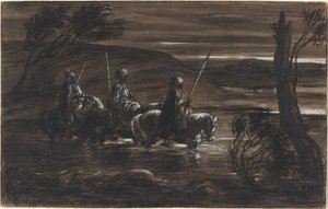 川を渡る 3 人のアラブの騎手 作： Alexandre Gabriel Decamps
