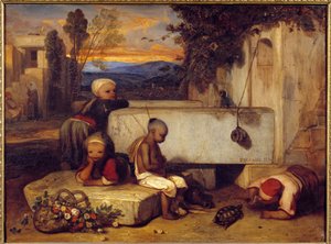 亀と遊ぶトルコの子供たち 絵画 アレクサンドル・ガブリエル・デカン（1803-1860） 1836年 日0,72x0,91 m シャンティイ、コンデ美術館 作： Alexandre Gabriel Decamps