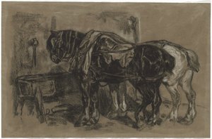 2 つのドラフト馬 作： Alexandre Gabriel Decamps