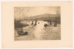 夕日が沈む港 作： Alexandre Lunois (signed by artist)