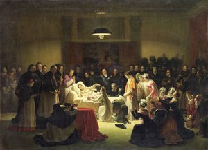 1820年2月14日、パリオペラハウスの管理室でのフランスのシャルルフェルディナンドの最後の瞬間（1778〜1820年）、1828年頃 作： Alexandre Menjaud