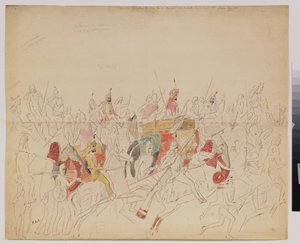 パンジャブ（インド）のマハラジャ・シェール・シン（1807-1843）とその宮廷。 Alexei Dmitrievich Saltykov (1806-1859) の作品、紙に水彩鉛筆とインク 作： Alexei Dmitrievich Saltykov