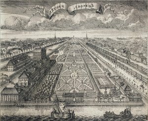 1717年、ネヴァ川からのサマーガーデンの眺め 作： Alexei Fyodorovich Zubov