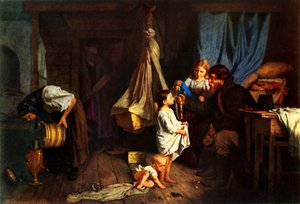 「農民の部屋で」、1870年、1965年。 作： Alexei Ivanovich Korzukhin