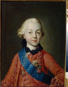 子供の頃のパーヴェル・ペトロヴィッチ・ロマノフ大公 (1754-1801) の肖像画。 彼はパウロ一世の名でロシアのツァーリとなる。 （パベル・ペトロヴィッチ大公の子供時代の肖像）。 アレクセイ・ペトロヴィッチ・アントロポフ (1716-1795) の絵画 作： Alexei Petrovich Antropov