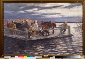 Un vat (A Ferry) - Alexei Stepanovich Stepanov (1858-1923) による絵画、キャンバスに油彩、1900 年頃 - ロシア美術、20 世紀初頭 - 国立野外博物館ロストフ クレムリン、ロストフ (ロシア) 作： Alexei Steipanovitch Stepanov