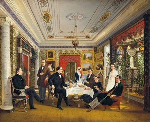 ティーテーブルで」、1851年。 作： Alexei Yakovlevich Voloskov