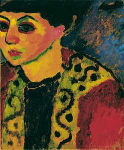 青い背景の女性 作： Alexej von Jawlensky