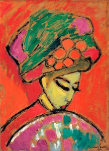 花の帽子をかぶった少女 - アレクセイ・フォン・ジャヴレンスキー (1864-1941) 油彩、ボール紙、67.5x49 cm 作： Alexej von Jawlensky