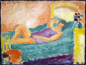 女の子は横になります。 （嘘つきの少女）。 Alexei von Javlensky (Alexi von Jawlensky, Alexei von Javlenski) (1864-1941) の作品。 ボール紙に油彩 作： Alexej von Jawlensky