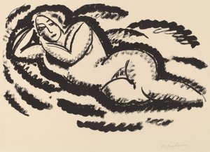 リクライニングヌード、c.1912（敷設紙に黒のリトグラフ）