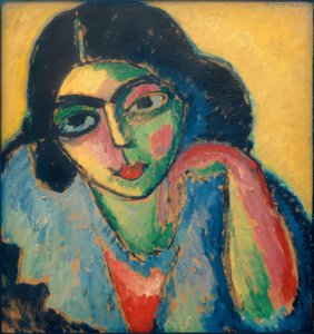 黄色の背景に黒髪 作： Alexej von Jawlensky