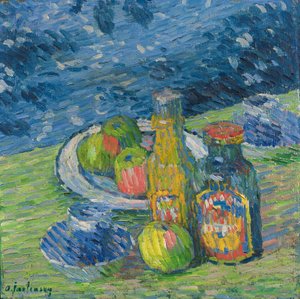 ボトルとフルーツのある静物 作： Alexej von Jawlensky