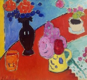 花瓶と水差しのある静物。 1909 作： Alexej von Jawlensky