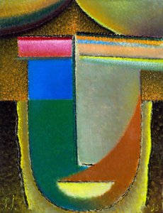 抽象的な顔 (アフリカ)。 （抽象的な頭。アフリカ）。 Alexei von Javlensky (Alexi von Jawlensky, Alexei von Javlenski) (1864-1941) による絵画、ボール紙に油彩 作： Alexej von Jawlensky