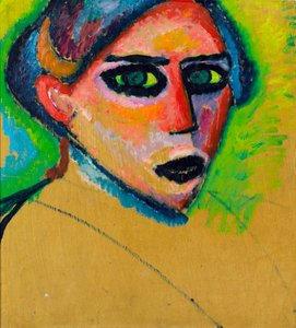 女性の顔 - アレクセイ・フォン・ヤヴレンスキー (1864-1941) 作、厚紙に油彩、78.5x75 cm、1911年頃、表現主義 - デン・ハーグ美術館 (オランダ) 作： Alexej von Jawlensky