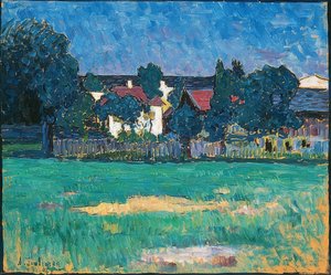 家と草原のあるヴァッサーブルクの風景。 1907 作： Alexej von Jawlensky