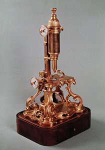 ルイ・オーギュスト・ダルベール・デイリー（1678-1744）が所有していた顕微鏡、1751年頃（金メッキブロンズ・木製