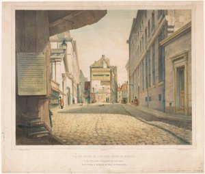 Gezicht op de Rue Saint-Étienne-des-Grès te Paris モンタイグのかつての刑務所の遺跡と、それを取り囲む注目に値するモニュメントの眺め (オブジェクトのタイトル) 作： Alexis Perrassini