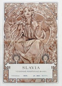 Slavia Insurance Company の保険証券、1942 年。 作： Alfons Marie Mucha