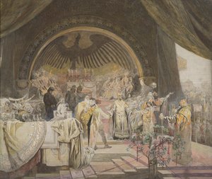 ボヘミアのオットカル2世。 スラブ王朝の連合 サイクル The Slav Epic Sketch. 作： Alfons Marie Mucha