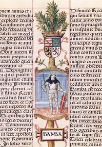 西ゴート王ワンバの肖像 (d. 688、672-680/681 のスペイン王、アロンソ デ カルタヘナ作「スペイン王家の系譜」より)