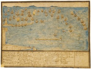 レグホーンの戦いの地形図、1653年