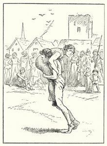 メリー・イングランドレスリングの試合（リトグラフ） 作： Alfred (after) Pearse