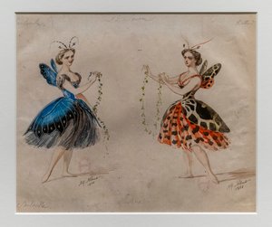 出典はこちらルードヴィヒ・ミンクスとレオ・デリベスのバレエ。1866年、衣装のモデル。紙に鉛筆と水彩。