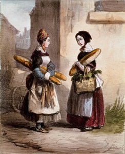 Small metiers: パン屋さん。若い歩くパン商人。アルフレッド・アンドレ・ジェニオール（1813-1861）のプリント、「パリの女たち」1841-1842年より パリ、カルナヴァレ美術館蔵 作： Alfred Andre Geniole