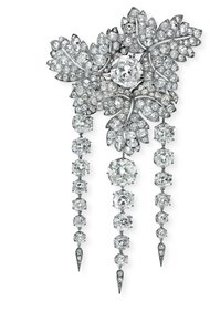 「カラントの葉」ブローチ、1855年頃（ダイヤモンド、シルバー、ゴールド）