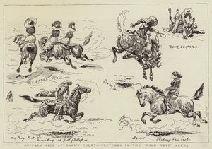 アールズコートのバッファロー・ビル、"ワイルド・ウェスト "アリーナでのスケッチ（エングレービング 作： Alfred Chantrey Corbould