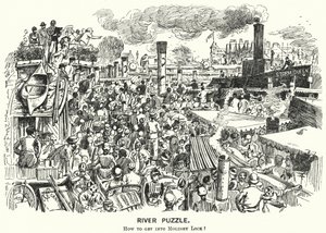 パンチの漫画。サリー州モリーシーロックのテムズ川の渋滞（彫刻 作： Alfred Chantrey Corbould