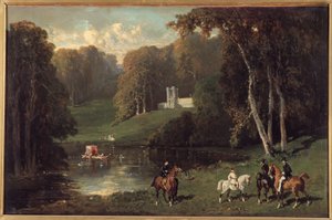 湖畔の騎馬族とアマゾン族 アルフレッド・ド・ドリュー（1810-1860）の絵画 19世紀 日0.43×0.65m