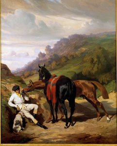 白人の若者と馬たち アルフレッド・ド・ドリュー（1810-1860）の絵画。19世紀個人蔵 作： Alfred Dedreux