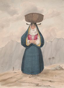 かごを頭に乗せた農民の女性 - ラ・パルマ、1828年 作： Alfred Diston