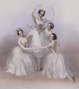 女王陛下の劇場で踊られた、ジュール・ペロ作曲の有名なパ・ド・カトル。 作： Alfred Edward (after) Chalon