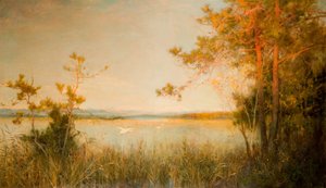 Reedy Mere and Sunlit Hills、1890-91。 作： Alfred Edward East