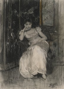 マドモアゼル・ド・クレルモン・トネール、1865年（黒のチョークとトイレットペーパーのグラファイト上のWC） 作： Alfred Emile Stevens