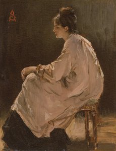 座る少女（油彩・板） 作： Alfred Emile Stevens