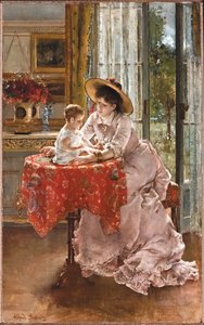 満足した母、1872 作： Alfred Emile Stevens